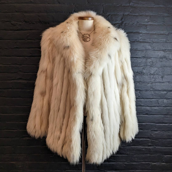 Vintage Jackets & Blazers - Vintage Designer Genuine Fox Fur Oversize Fluffy Dyed Spotted Furry Jacket Coat